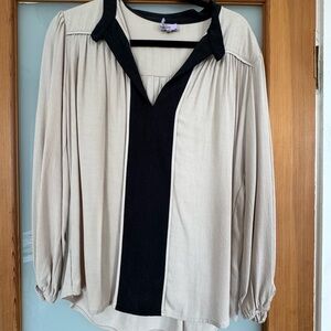 Cream and Black Blouse with Peter Pan Collar
